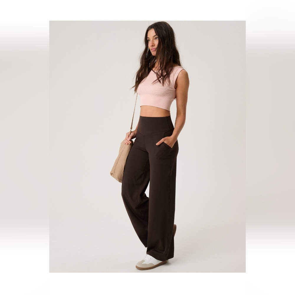 Aerie Offline Real Me Xtra Trouser Hi-Rise, Deep Earth Brown, Medium Short
